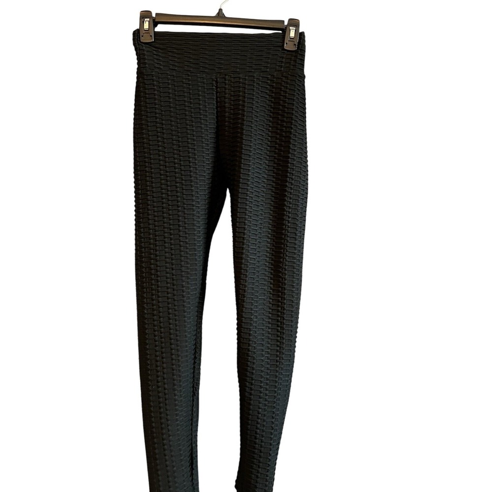 Textured Black Leggings High Waist Tummy Control Yoga Pants